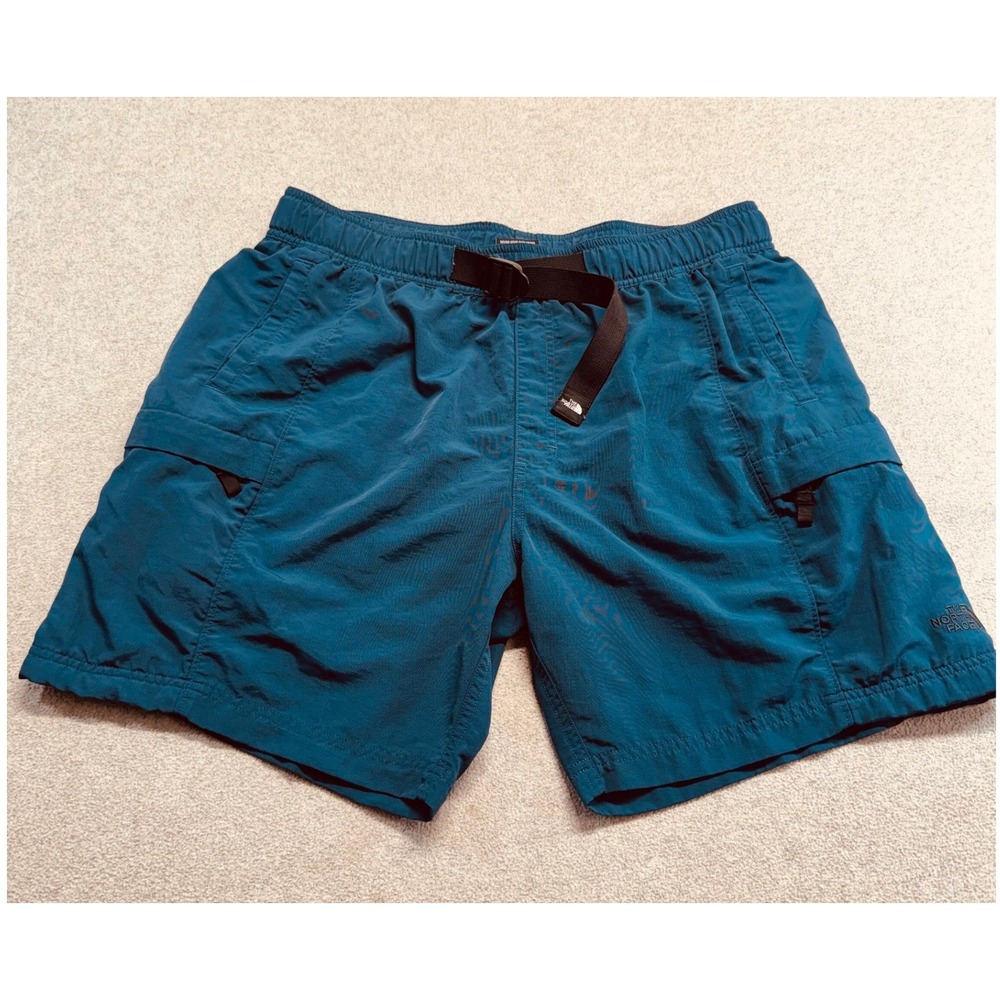 The North Face Class V Belted Cargo Shorts Mens L Blue Hiking Trail Outdoor